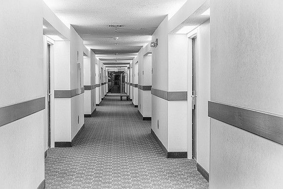 Hotel hallway (B&W version)