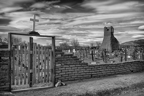 Taos Pueblo cemetery (B&W version)