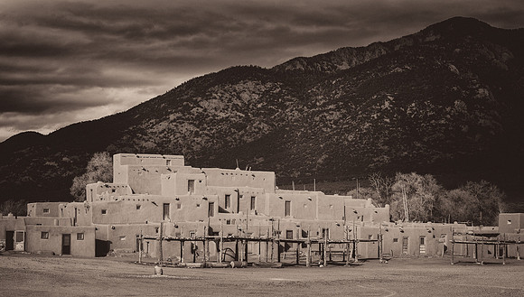 Taos Pueblo cemetery (B&W version)