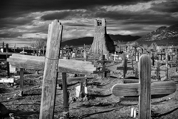 Taos Pueblo cemetery (B&W version)