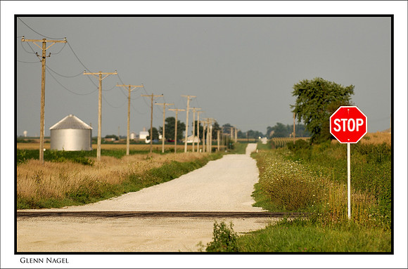 A stop along a farm road (B&W)
