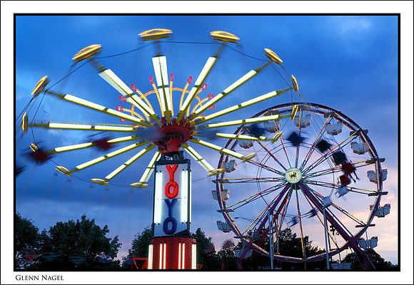 Carnival rides at twilight