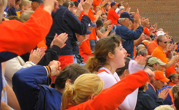 The crowd cheers the Illini defense