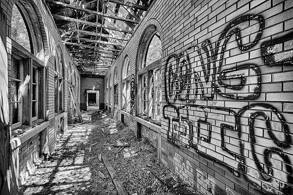 Cluttered hallway