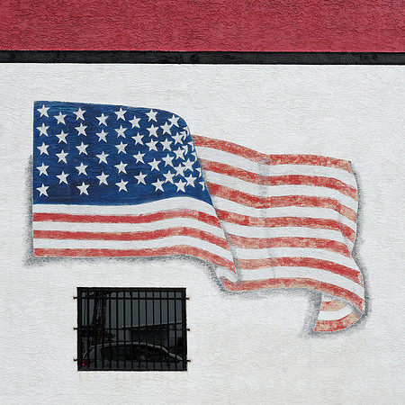 American flag on bricks