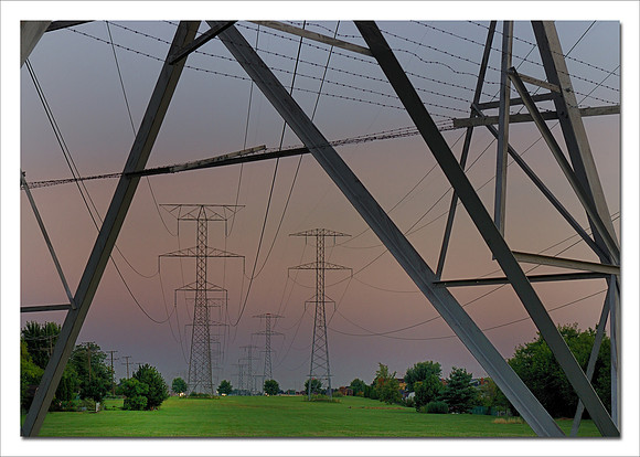 Power lines at twilight