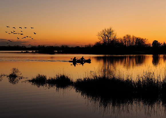 Twilight kayakers