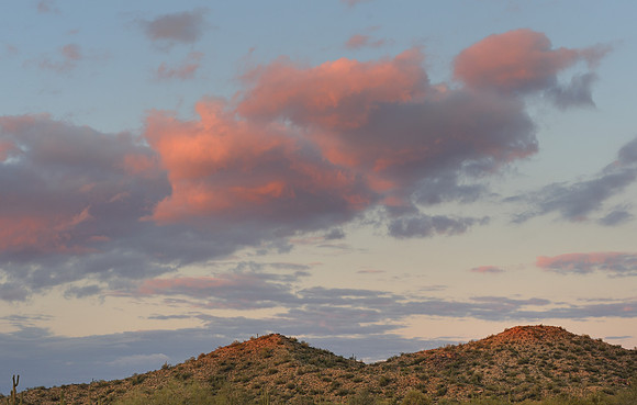 Pink clouds over desert