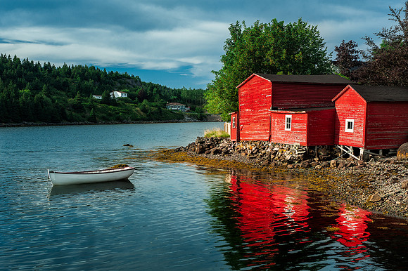 Red building and dinghy