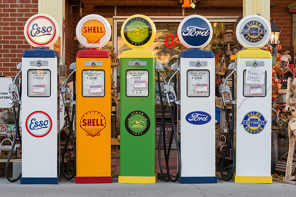 Five gas pumps